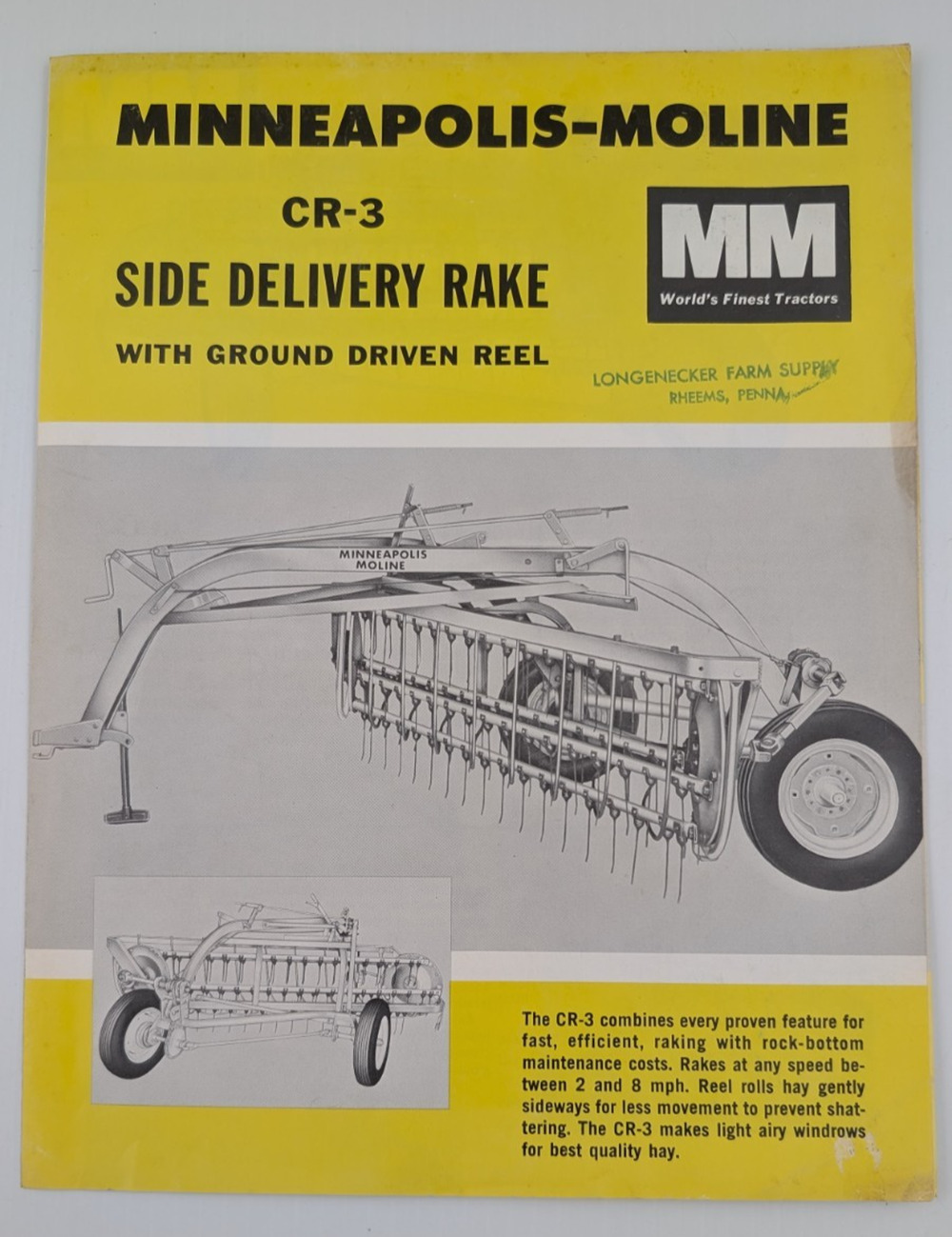 Minneapolis Moline MM Tractor Side Delivery Rake CR-3 Advertising Sales Flyer